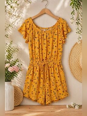 The Children's Place Yellow Floral Kids Romper Size 10 12